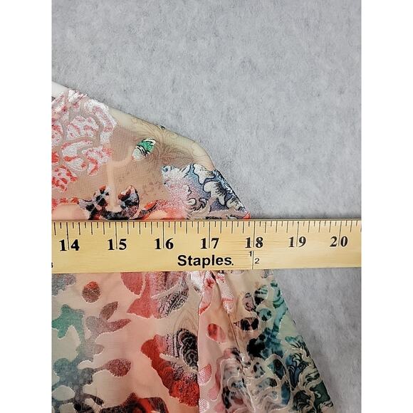 Clint Honolulu Colorful Tropical Floral 3/4 Sleeve Blouse Large Stretch Sheer - Picture 10 of 12